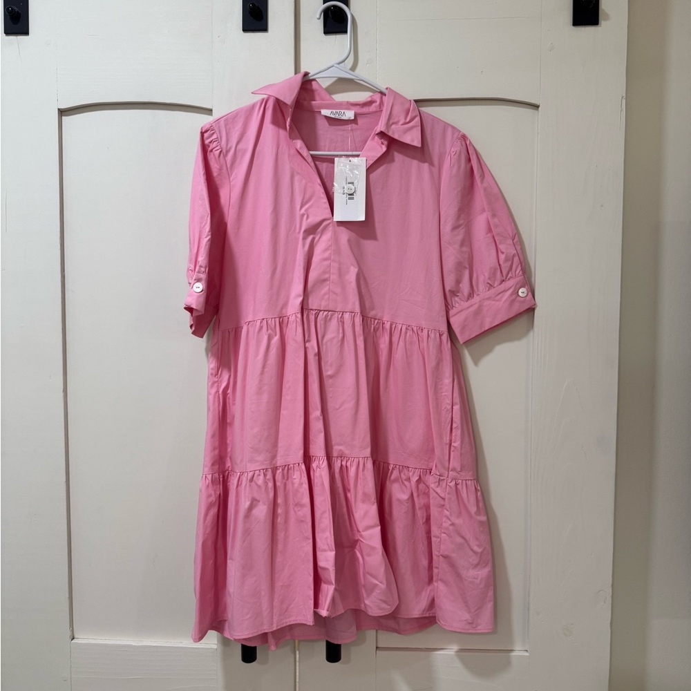 Pink Button-Up Tiered Dress